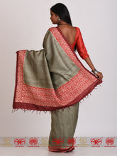 Load image into Gallery viewer, Cement Grey Red Tussar Saree