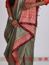 Load image into Gallery viewer, Cement Grey Red Tussar Saree