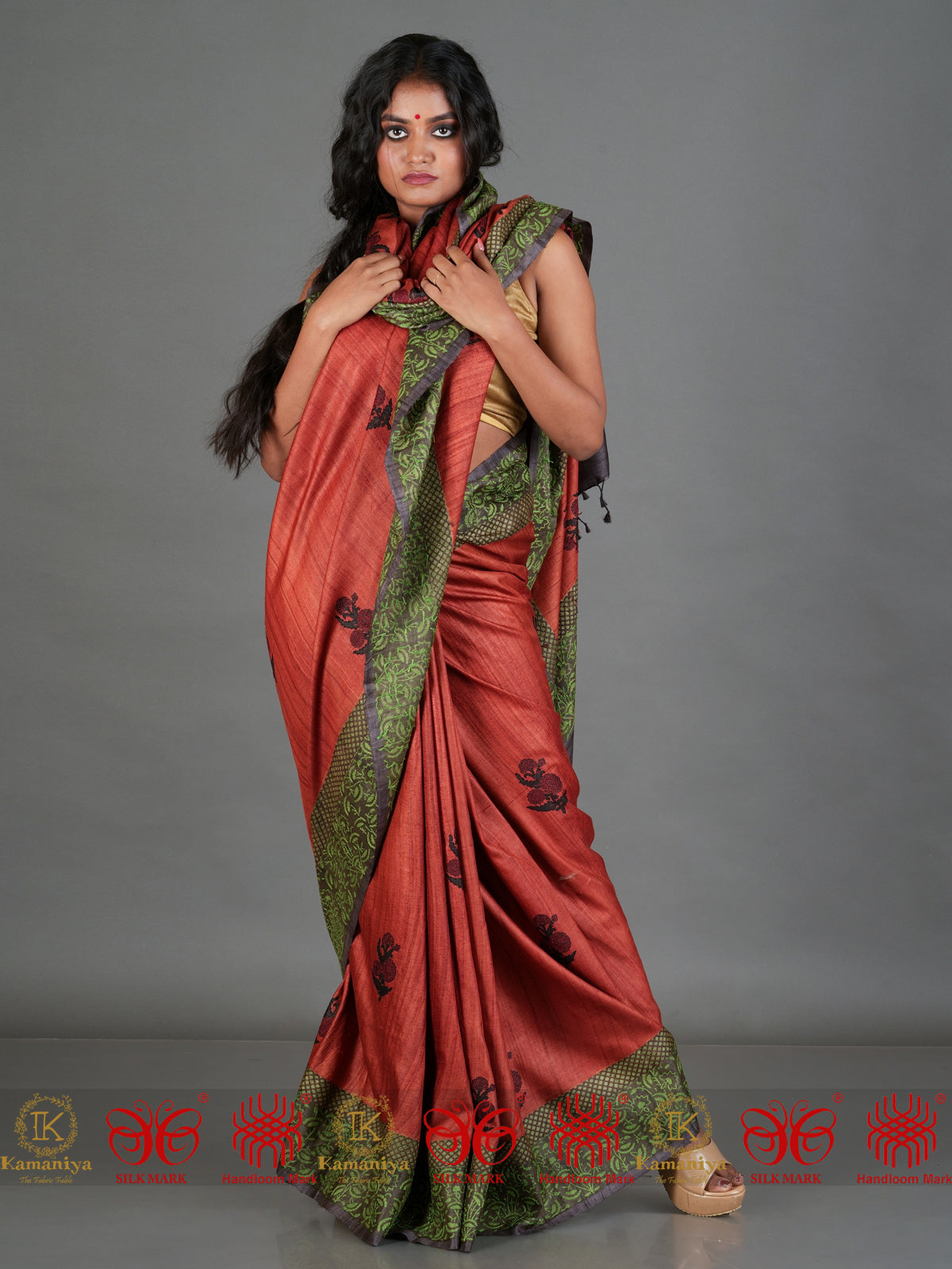 Rust & Green Saree