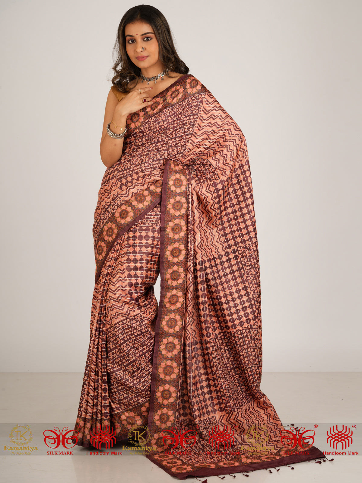 Bindas Maroon - Block Printed Saree