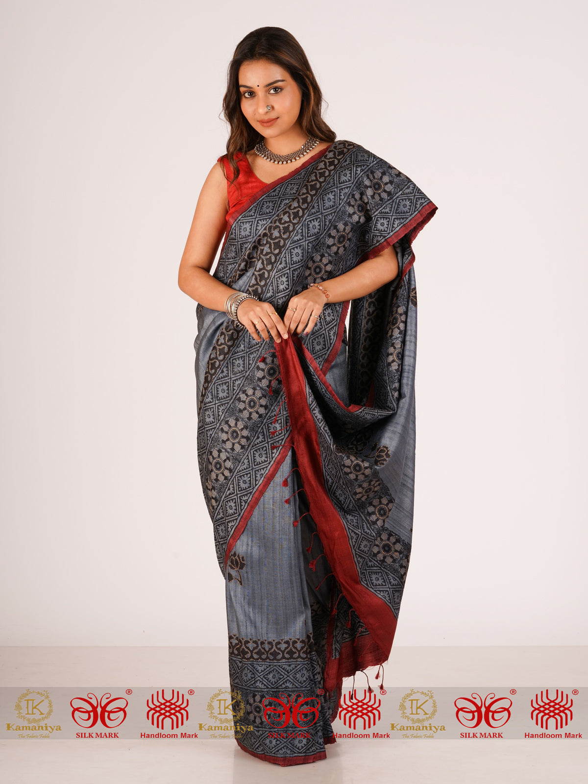 Shadowy Dusk - Grey & Black Saree