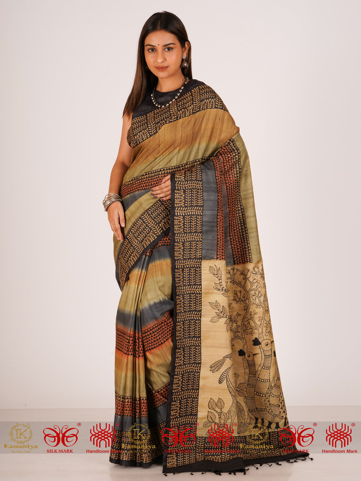 Mohini - Multicoloured Tussar Silk Saree