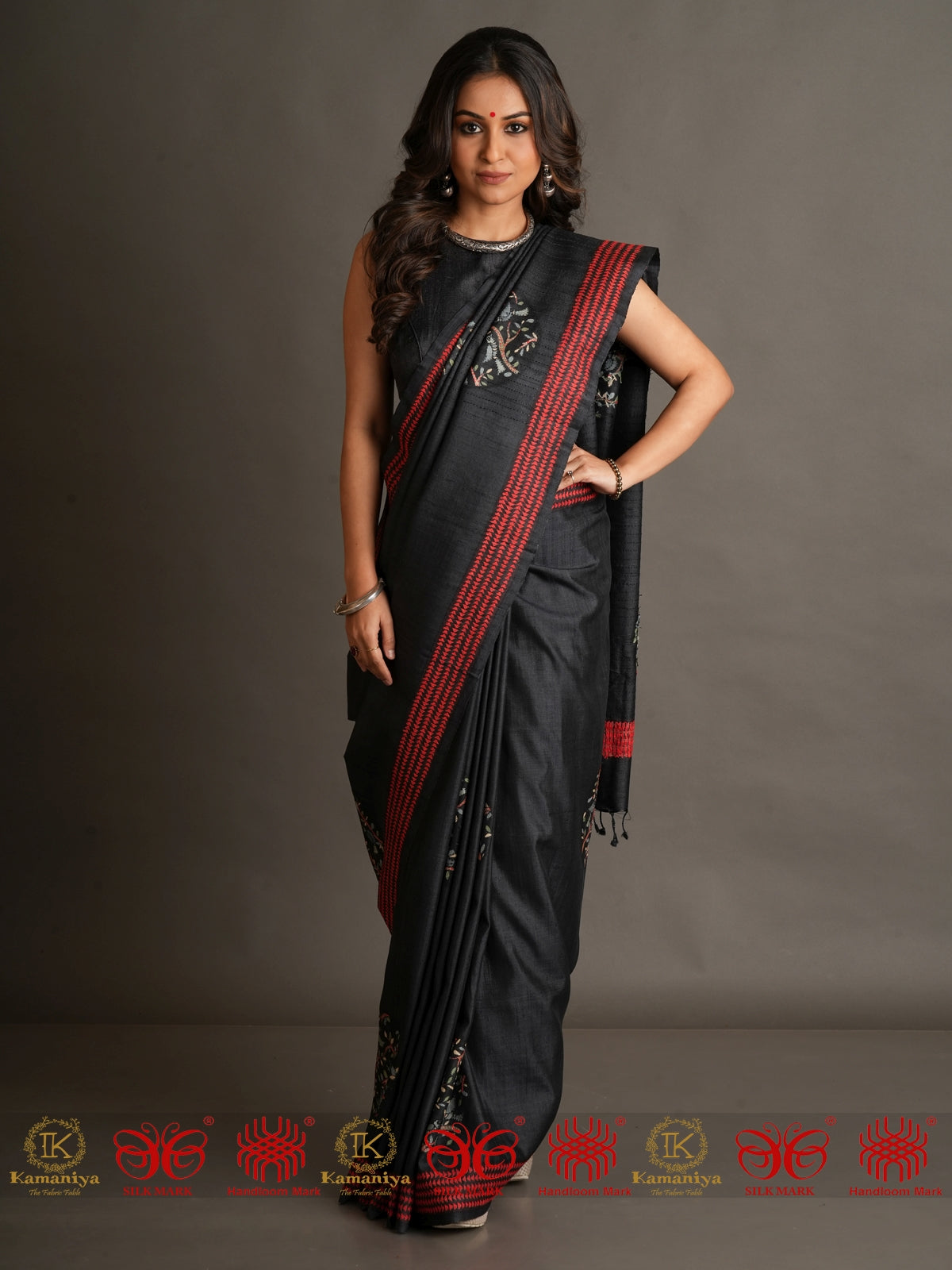 Prachal - Black & Red Saree