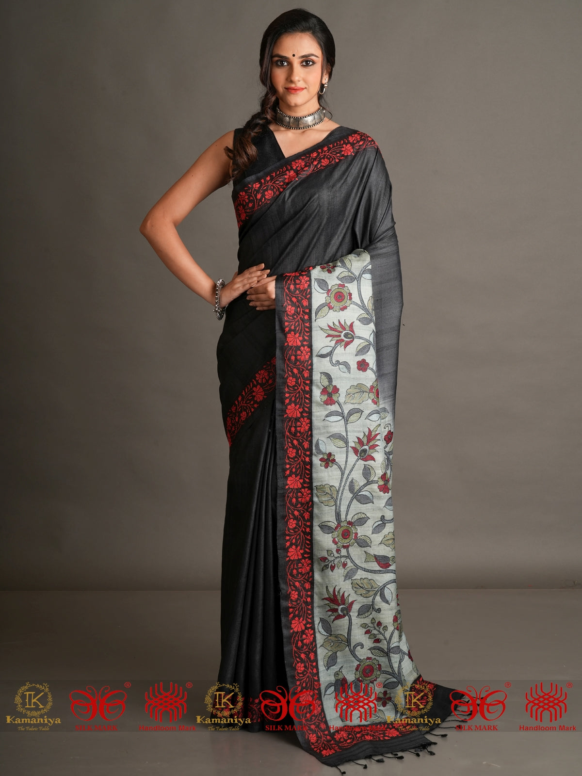 Parna - Black & Grey Saree