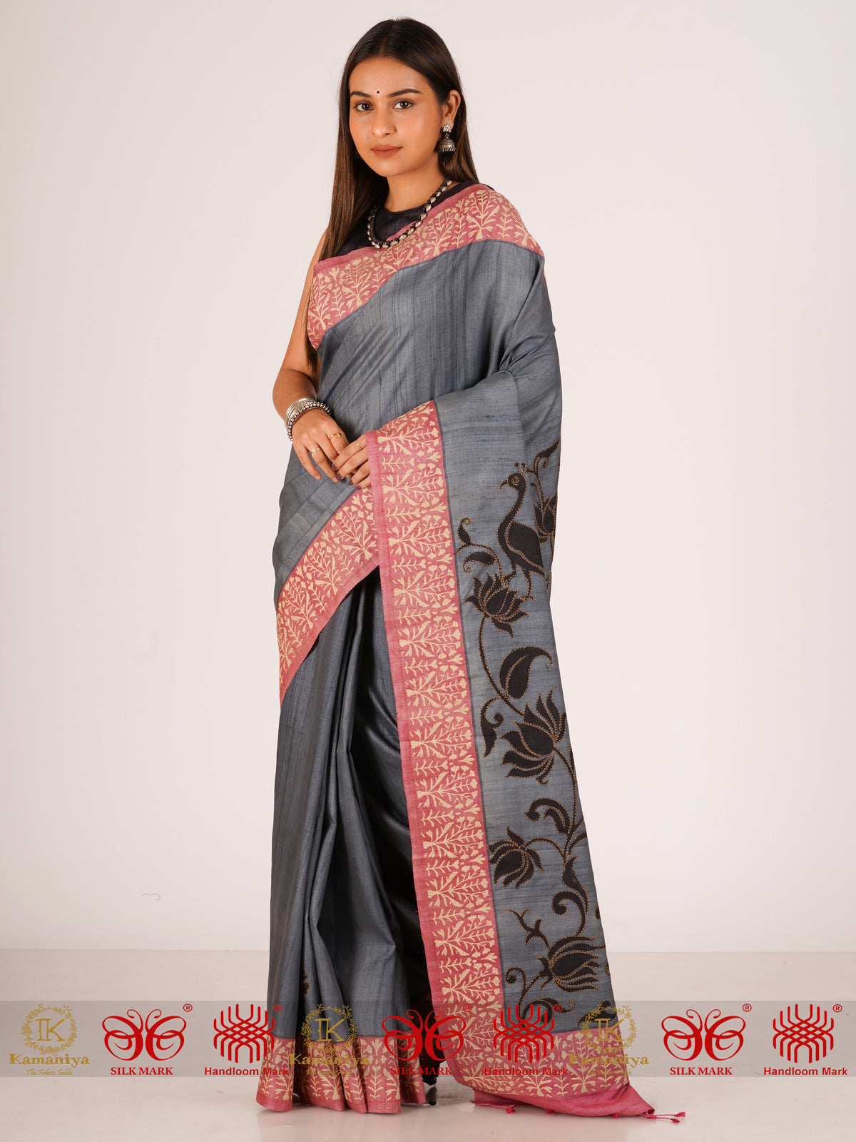 Parinda - Grey, Black & Pink Saree