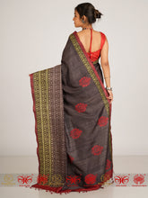 Load image into Gallery viewer, handloom saree,  tussar silk saree, hand block, kantha work 
