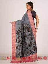 Load image into Gallery viewer, Parinda - Grey, Black &amp; Pink Saree
