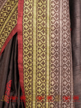 Load image into Gallery viewer, handloom saree,  tussar silk saree, hand block, kantha work 
