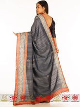 Load image into Gallery viewer, Glossy Grey Tussar Silk Saree
