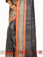 Load image into Gallery viewer, Glossy Grey Tussar Silk Saree
