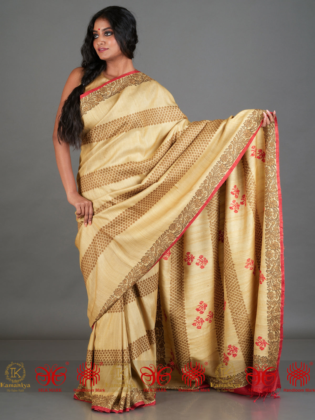 Nayi Naveli - Beige & Red Saree