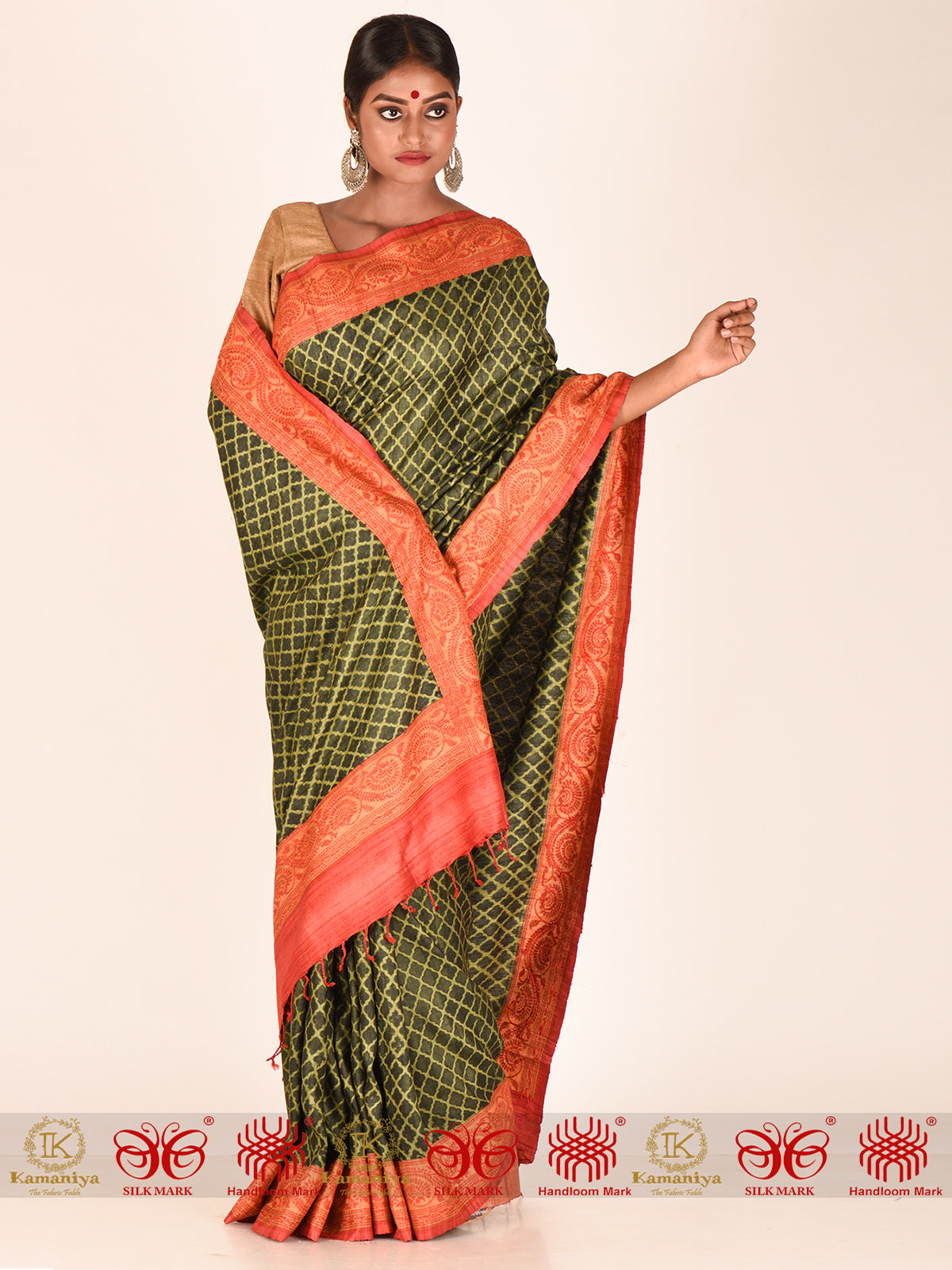 Mossy Red Mosaic - Saree