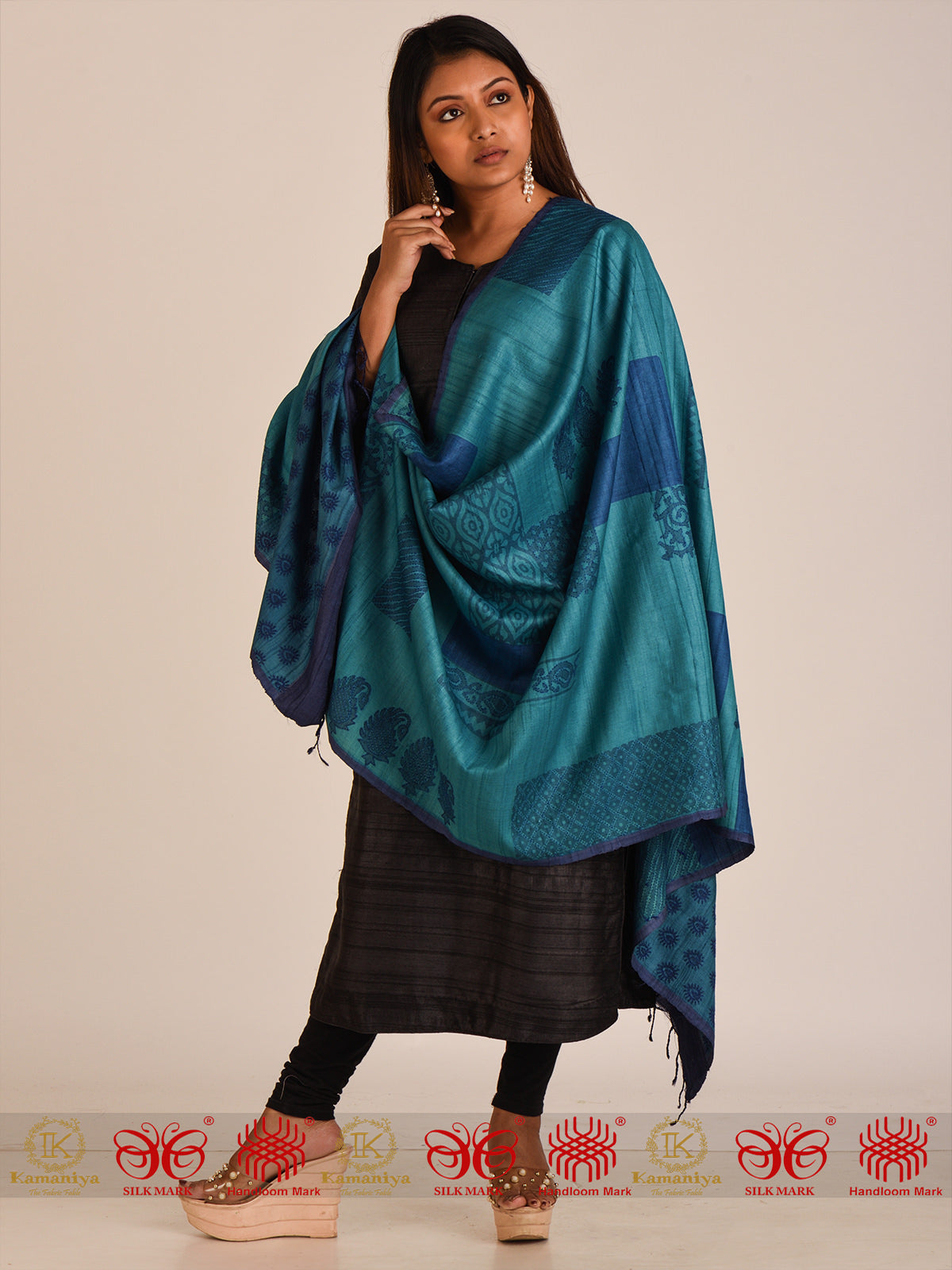 Blue Tussar Dupatta