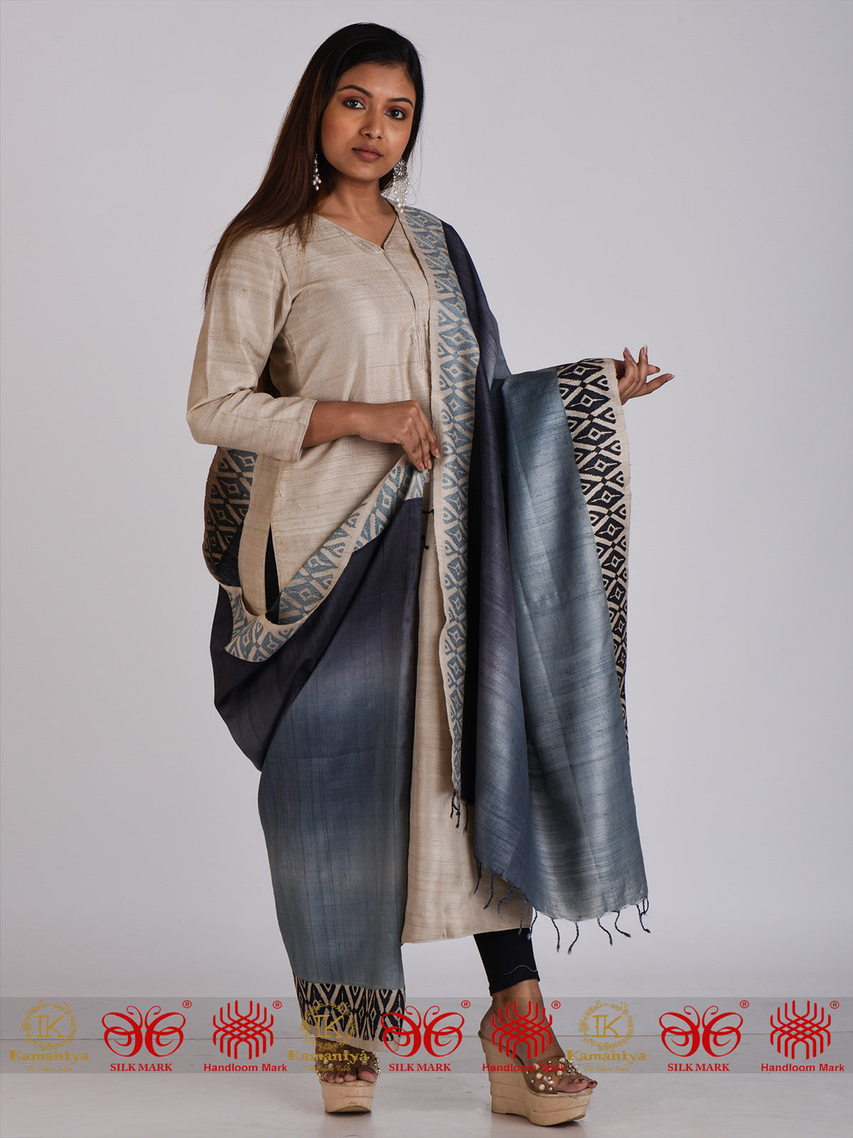 Grey Black Tussar Dupatta