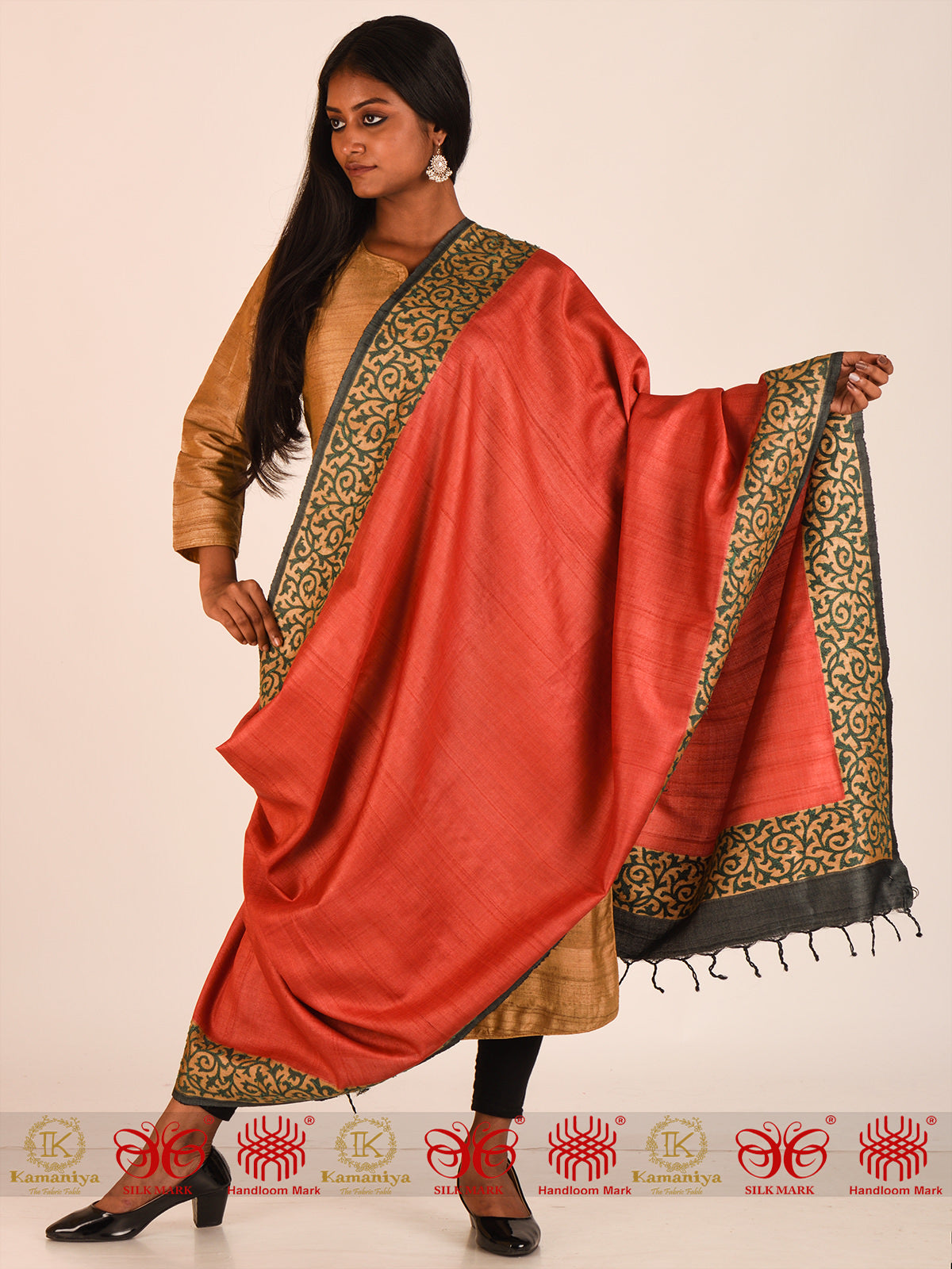 Red Green Tussar Dupatta