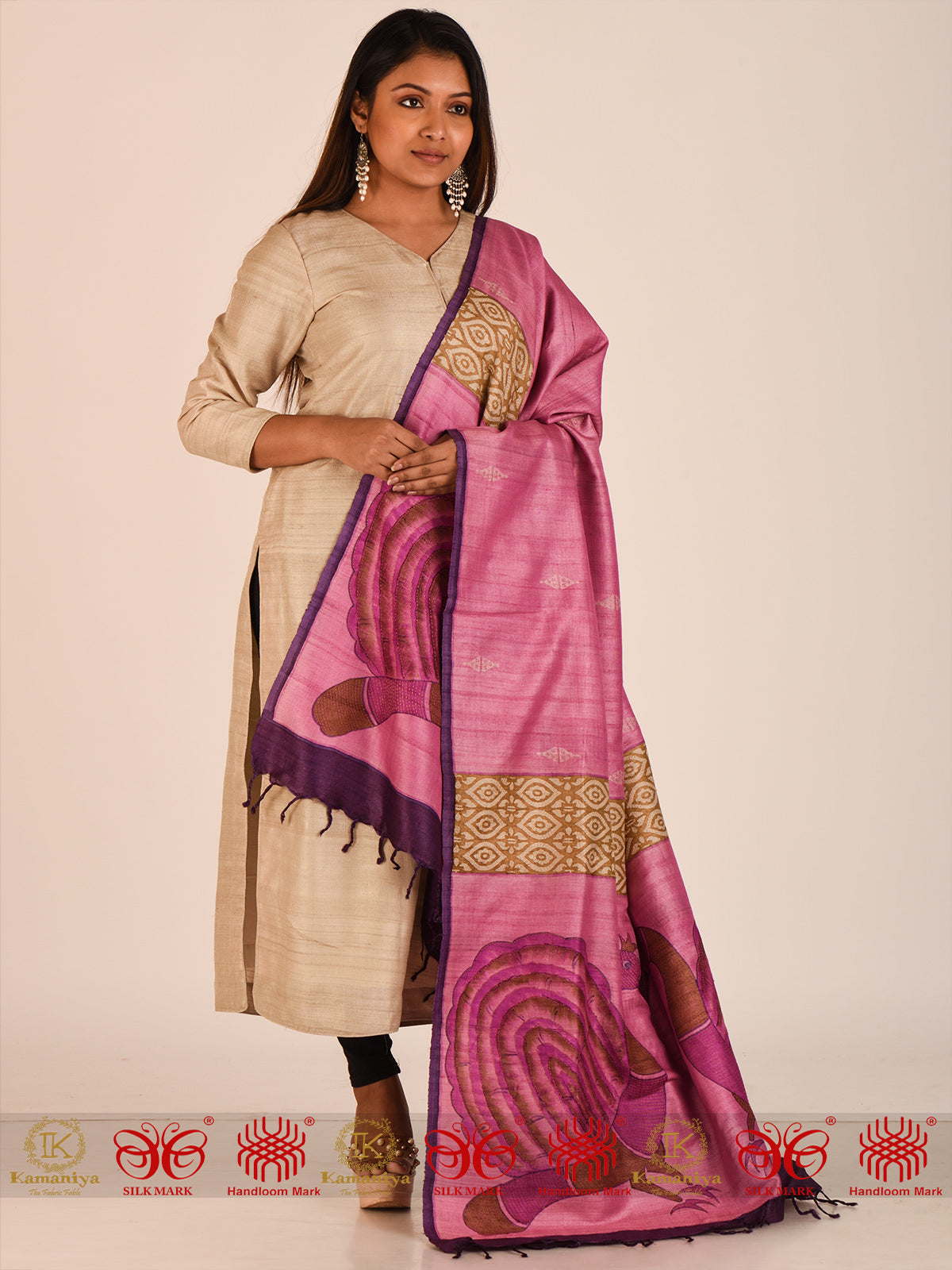Pink Tussar Dupatta