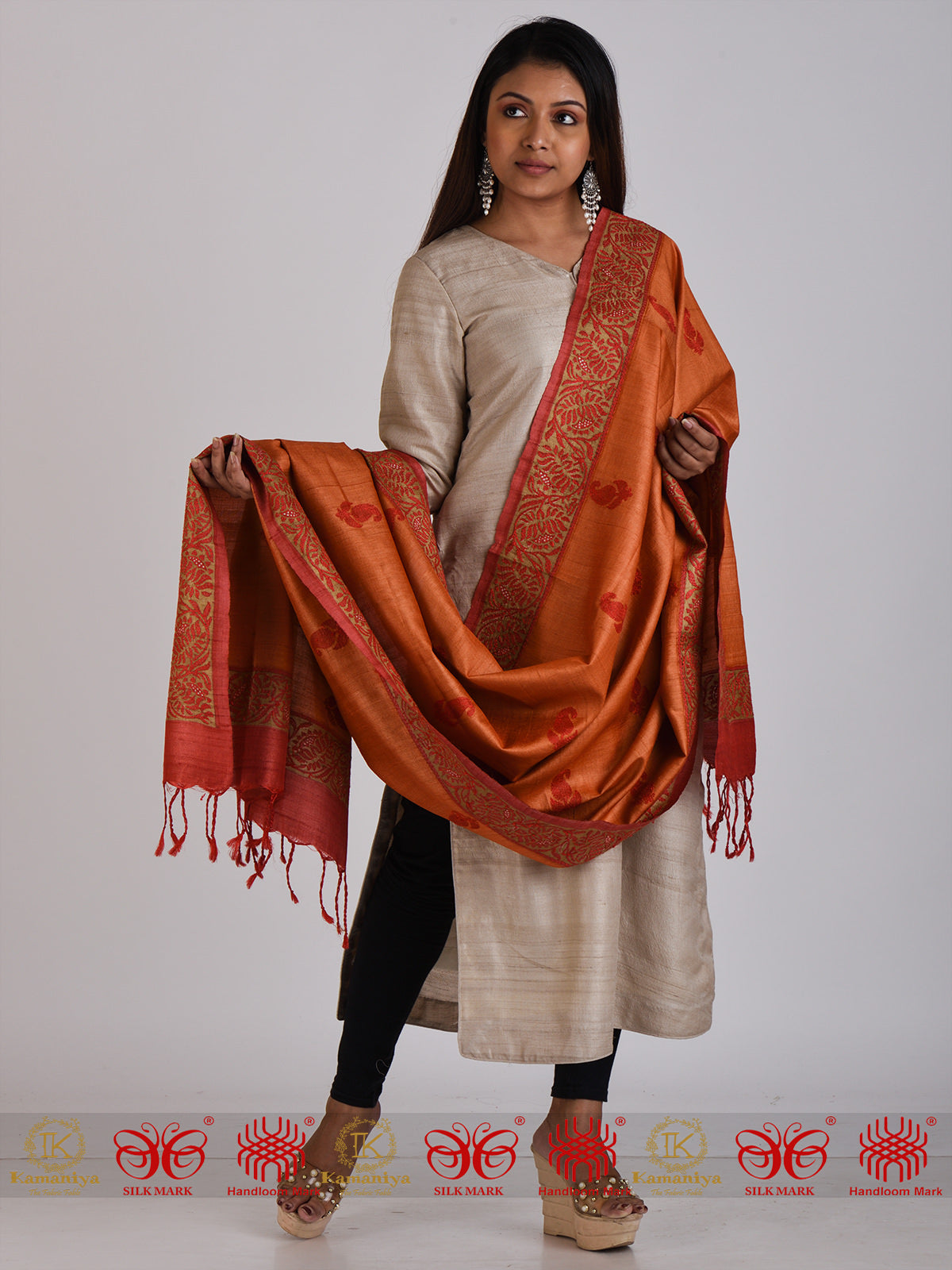 Orange Tussar Dupatta