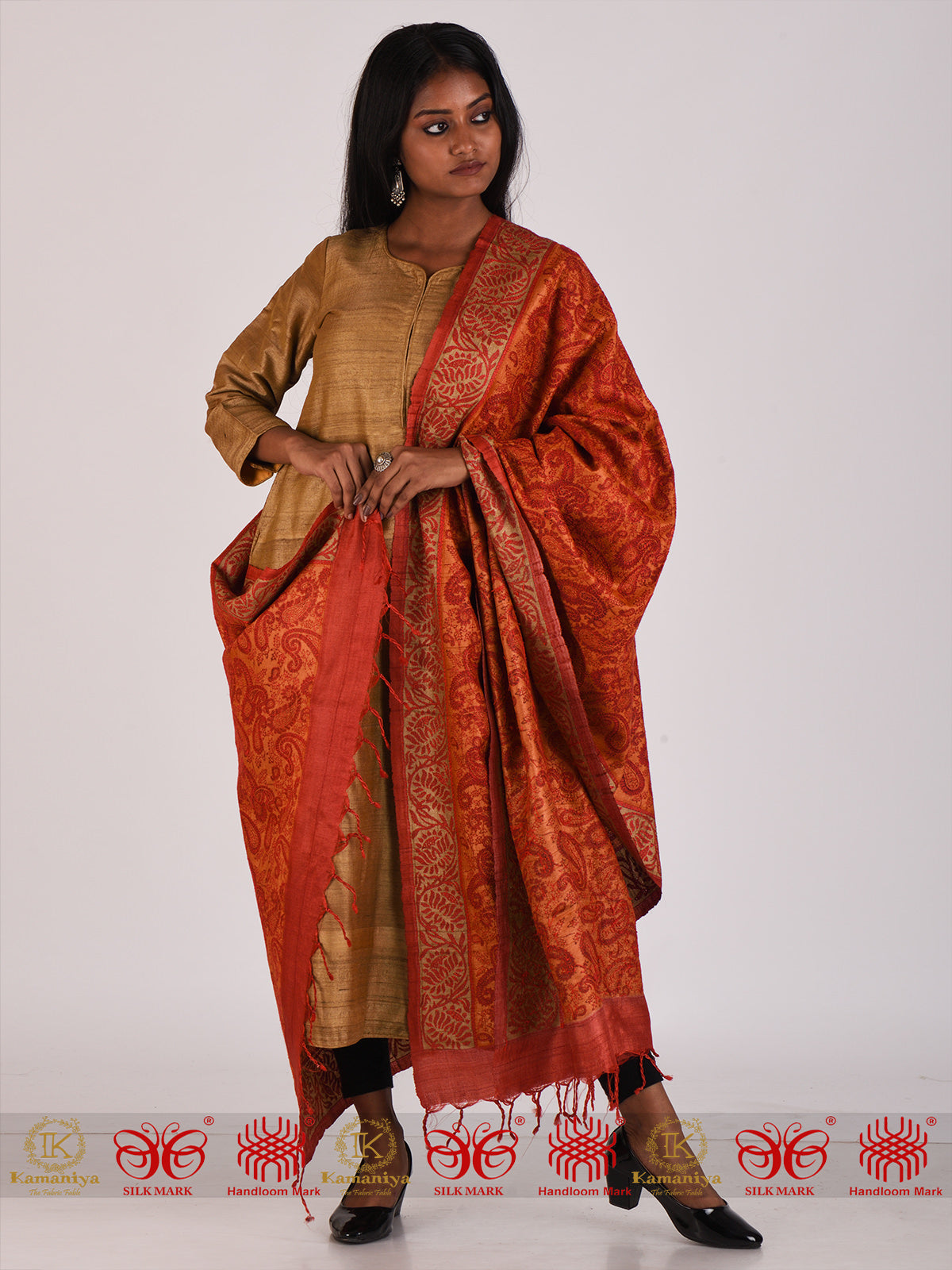 Orange Tussar Dupatta