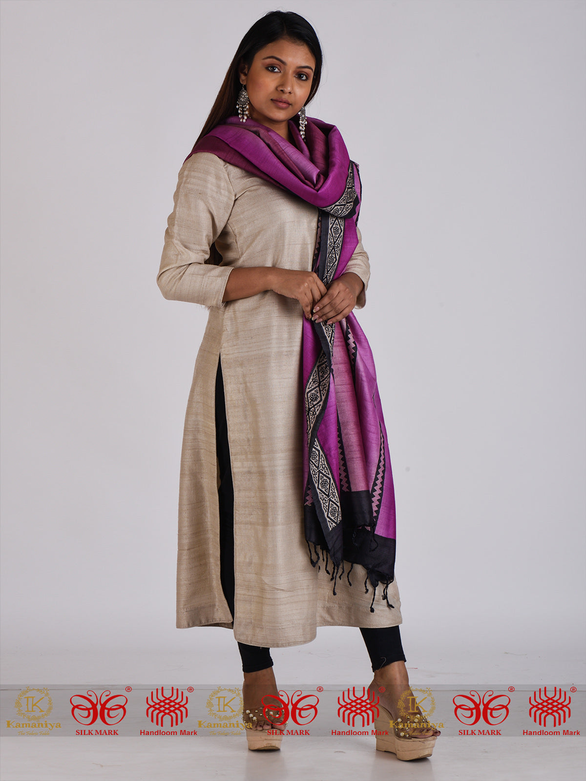Pink Black Tussar Dupatta