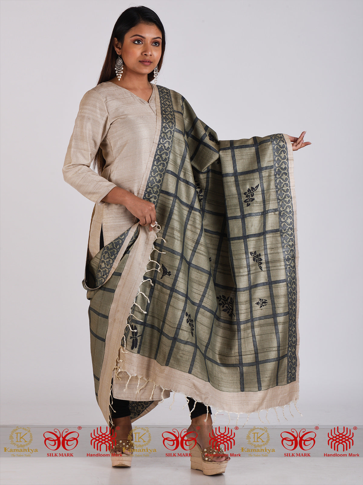Grey Tussar Dupatta