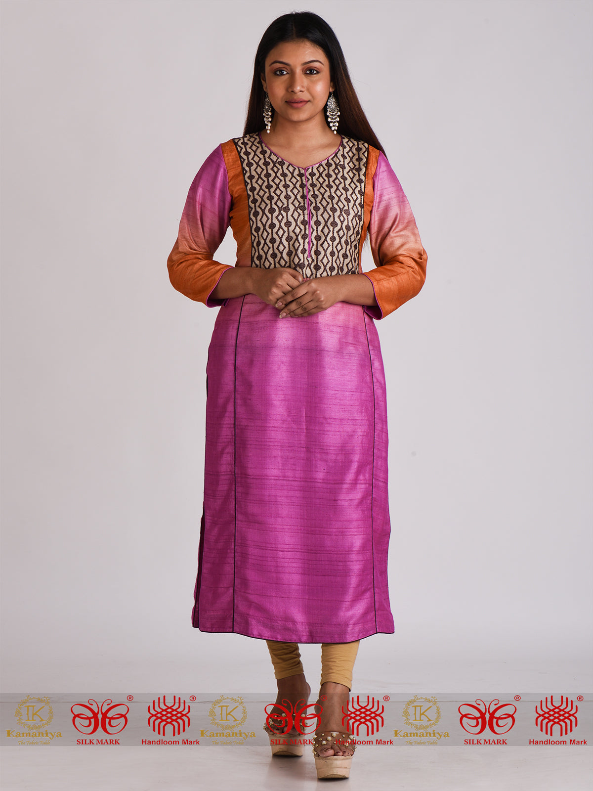 Orange Pink Tussar Kurta