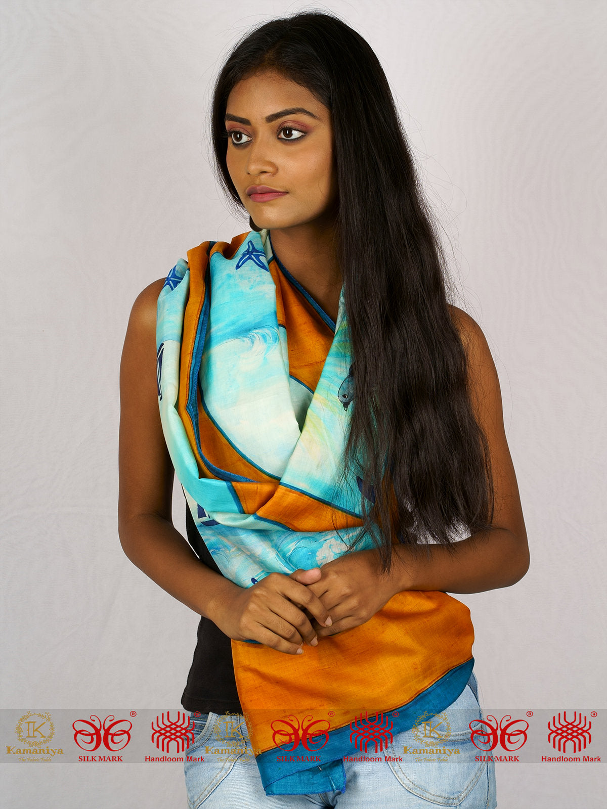Golden Blue Mulberry Scarf