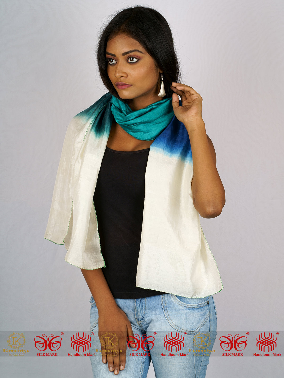 White and Blue Mulberry Scarf